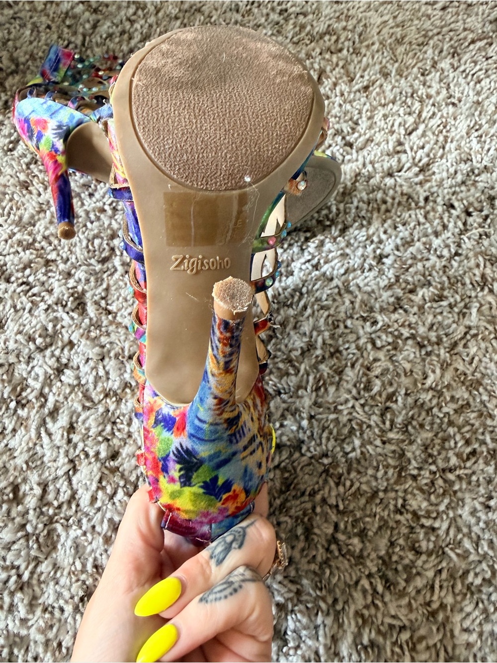 Zigi Soho Multicolor Beaded Cutout Heeled Sandals - Picture 4 of 5